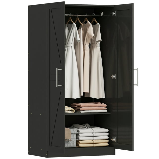 HOMCOM Armoire Garde-Robe Placard avec 2 Portes de Grange Armoire Armoire Noir