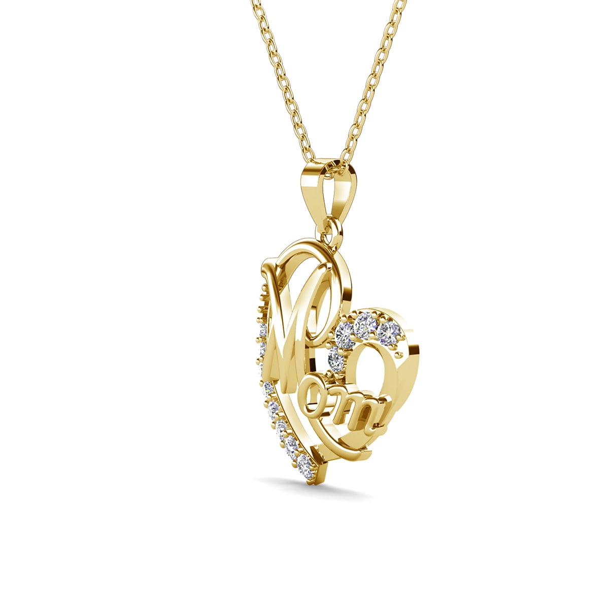 Cate & Chloe Persephone 18k Yellow Gold Plated Mom Heart Necklace with Simulated Diamond for Women
