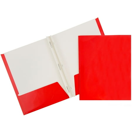 JAM Glossy Two Pocket Clip Folders, Red, 25/Pack