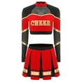 thumbnail image 3 of TiaoBug Women Cheer Leader Uniform Dance Cheerleading Costume Long Sleeve Crop Top with Mini Skirt Red M, 3 of 5
