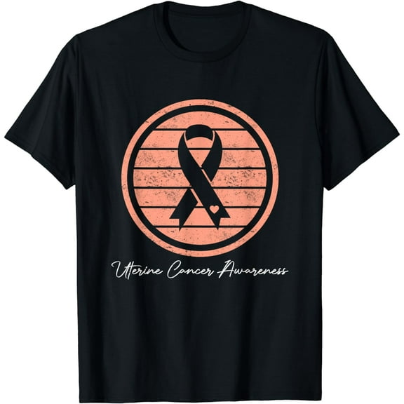 Retro Uterine Cancer Awareness Peach Ribbon For Women Men T-Shirt