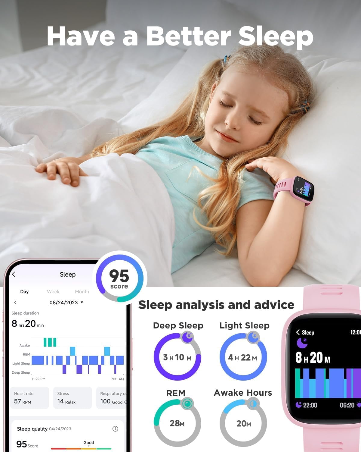 BIGGERFIVE Smart Watch for Kids, 1.8" Fitness Tracker Watch Pedometer, IP68 Waterproof, Sleep Monitor, Calorie Step Counter, 5 Puzzle Games with/Without APP for Girls Teens 5-16
