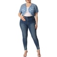 thumbnail image 2 of Agnes Orinda Plus Size Women's Elegant Short Sleeve Sheer Floral Lace Bolero Shrug Top 3X Blue, 2 of 7