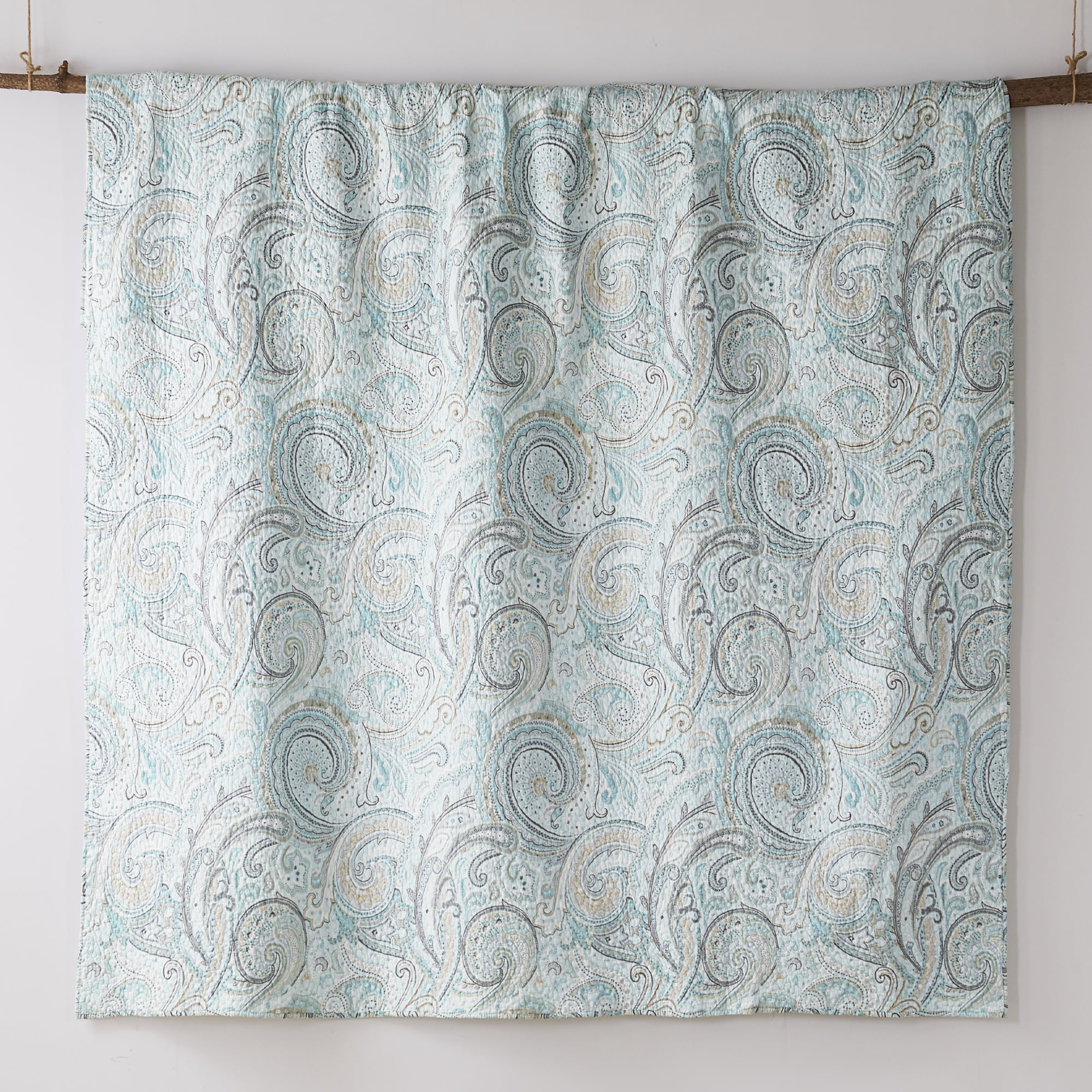 Levtex Home - Spruce Spa Quilt Set - Full/Queen Quilt + Two Standard Pillow Shams - Paisley Pattern in Soft Spa and Tan Hues - Quilt Size (88 x 92") and Pillow Sham Size (26 x 20”)
