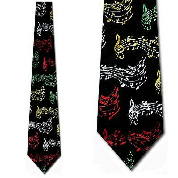 Musical Clef Colorful Black Necktie Mens Tie by St
