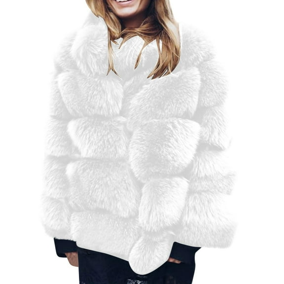 clear 50% off Usmixi 2023 Faux Fur Coat for Women Fluffy Plush Coat for Women Soft Cozy Fuzzy Faux Furry Jacket Plus Size Casual Solid Stand Neck Fleece Outerwear Winter Faux Fur Coat