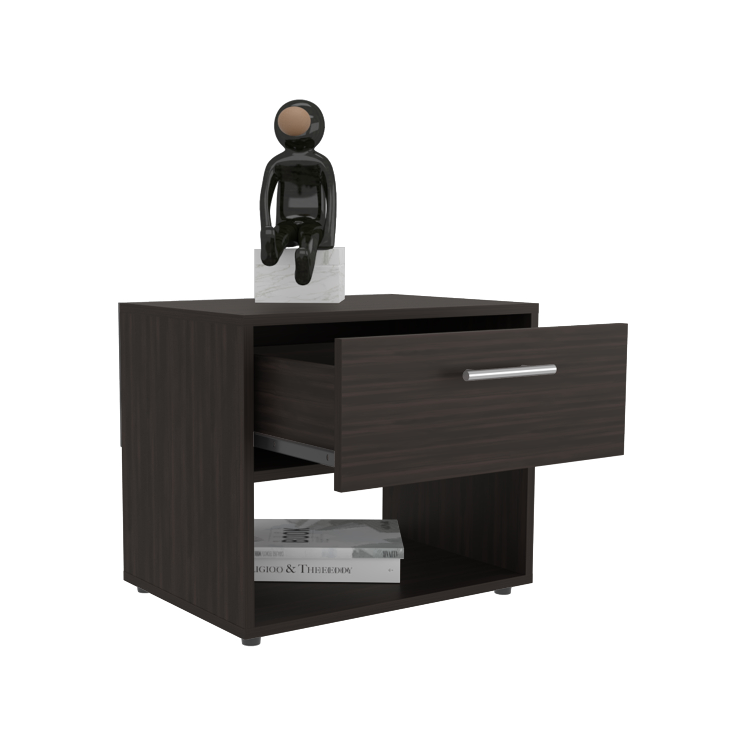 18" High Dark Walnut Nightstand with Drawer and Shelf for Bedroom or Living Room
