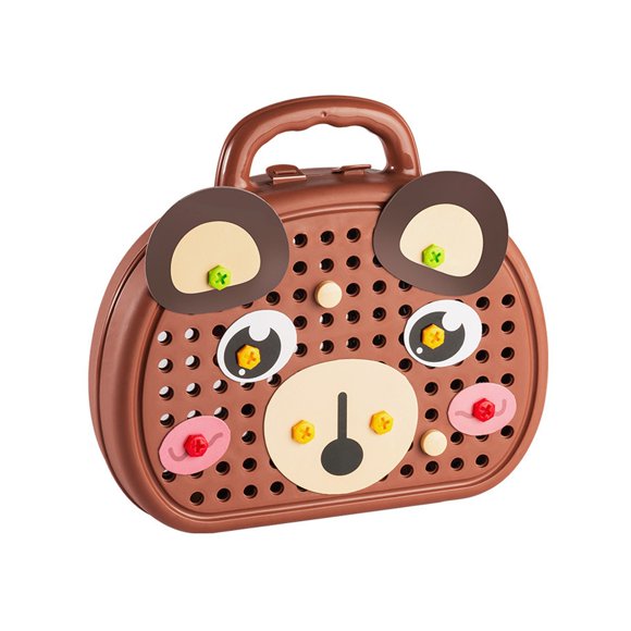 pdqouc Montessori Play Toolbox Montessori Toolbox with Drill Montessori Play Toolbox with Drill for Kids Ages 3 12 Years Old (Brown with Electric Drill)