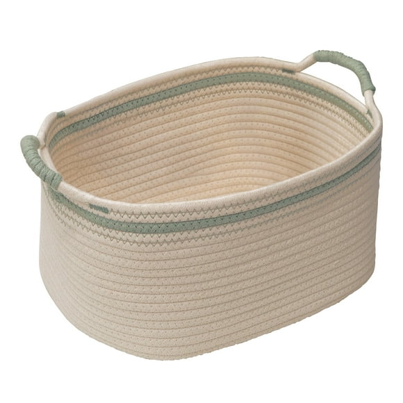 Zenna Home Coiled Rope Rectangular Decorative Storage Basket, Ivory with Desert Sage Green