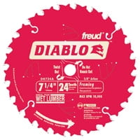 Diablo D0724A Circular Saw Blade, 7-1/4 in Dia, Carbide Cutting Edge, 5/8 in Arbor 10