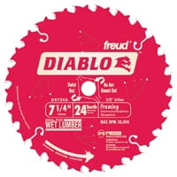 - Diablo D0724A Circular Saw Blade, 7-1/4 in Dia, Carbide Cutting Edge, 5/8 in Arbor 10 Pack