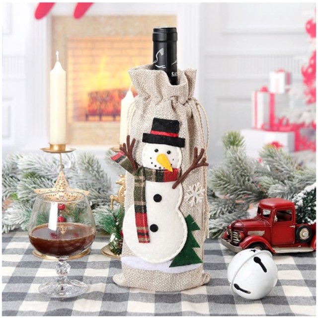 ChristmasWine Bottle CoversSet Of 4 Christmas Wine Bottle Cover Bags Burlap Wine Bottle Bags With Drawstring Christmas Wine Giftss Bags Reusable Burlap Wine Bags Christmas Wine Bottle Decoration