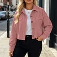 thumbnail image 2 of Zpanxa Fleece Jacket Women Corduroy Cropped Button Down Shacket Jacket Long Sleeve Solid Color Casual Lightweight Fall Outerwear with Pockets, 2 of 8