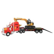 Big Truck Big Rig Heavy Duty Tractor Trailer Transport Series Flatbed Trailer with Excavator Included Includes 3 Interchangeable Parts For Excavator