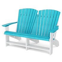 Wildridge Heritage Double Adirondack, Aruba Blue and White - All-Weather Recycled Plastic Furniture for Patio, Deck, Lawn