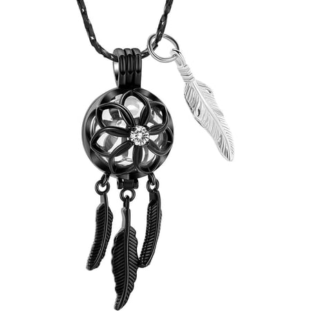 Hollow Glass Dream Catcher Urn Necklace for Ashes for Women Men Feather Cremation Jewelry Urn Keepsake Memory Jewelry