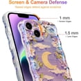 thumbnail image 4 of Case for iPhone 14 Plus/iPhone 15 Plus, Colorful Retro Oil Painting Flower Laser Cute Curly Wave Edge Exquisite Phone Cover Stylish Durable TPU Protective Case for Girls Women - Purple White, 4 of 6