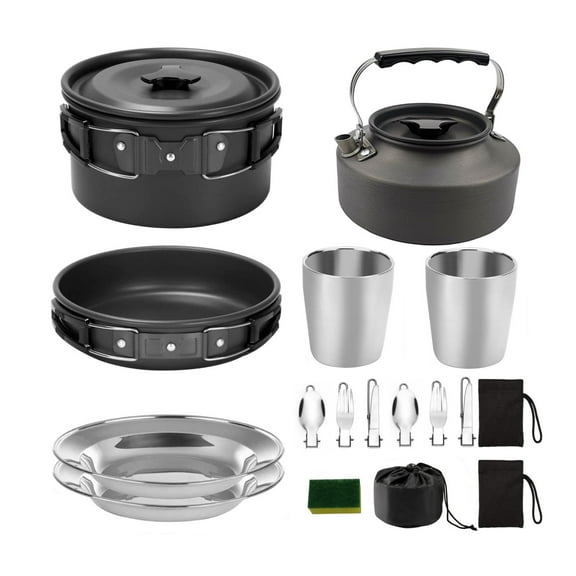 TEAFIRST Camping Cookware Mess Kit, Non-Stick Lightweight Pot Pan Kettle Set for Camping, Outdoor