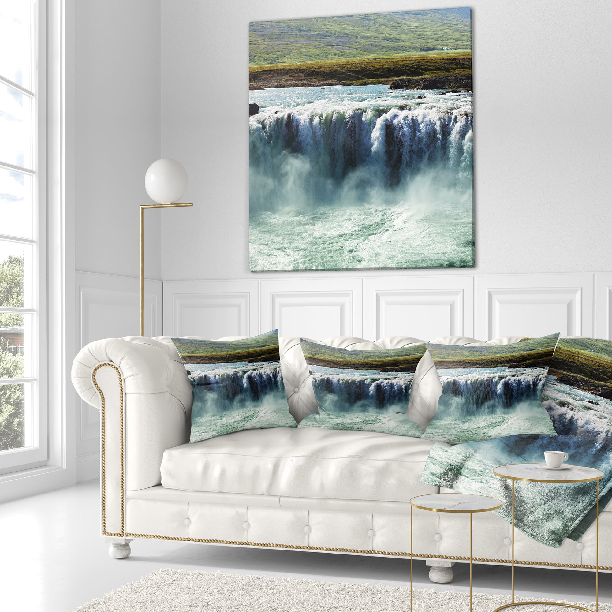 Designart Amazing Waterfalls in Iceland - Landscape Printed Throw Pillow - 18x18