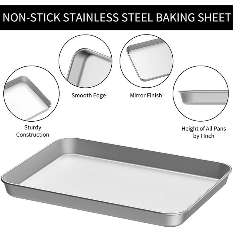 Baking Pan 2 Piece Set, Stainless Steel Baking Plate Professional,  Non-Toxic Healthy, Mirror Finish and Rust Resistant, Easy to Clean and  Dishwasher