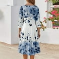 thumbnail image 4 of WTOBBY Women's Fashion Round Neck Floral Print 3/4 Sleeve Midi Dress, Stylish Digital Design Sundress with Flowy Silhouette for Summer,Blue S, 4 of 4