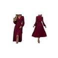 thumbnail image 3 of Women'S Fall Maxi Dresses Long Sleeve V Neck Dots High Waisted A-Line Ruffle Boho Long Dress Vacation Wine Red L, 3 of 7