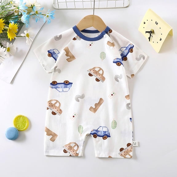PIWHJQK Newborn Bodysuit Summer Thin Cottonborn Print Short Sleeve Open Crotch Infant Infant Outfits