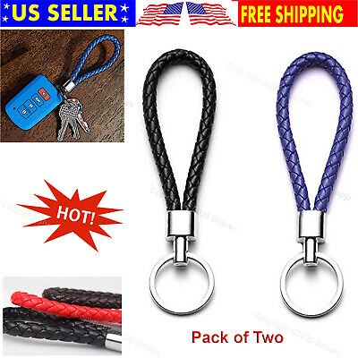 Braided Leather Chain Ring Strap Rope Car Fob Holder for Silicone Case Key Cover