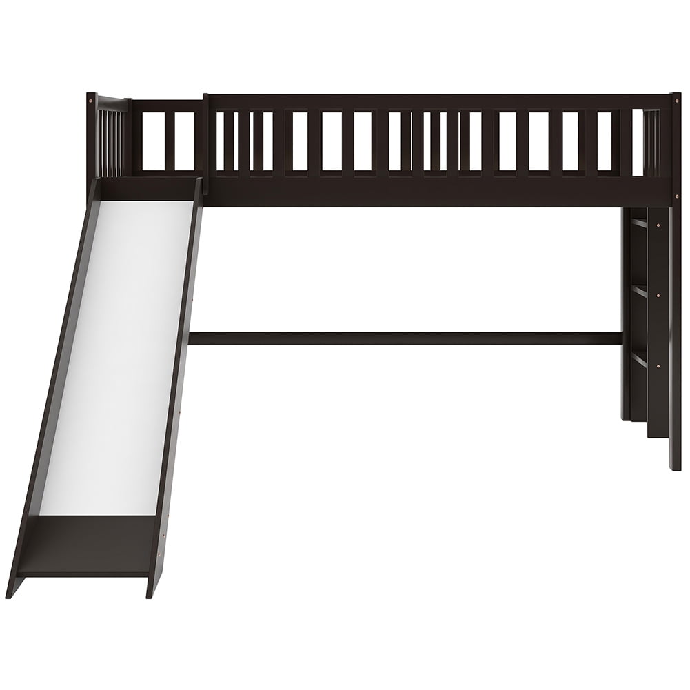 Kadyn Twin Size Low Loft Bed with Ladder and Slide, Black