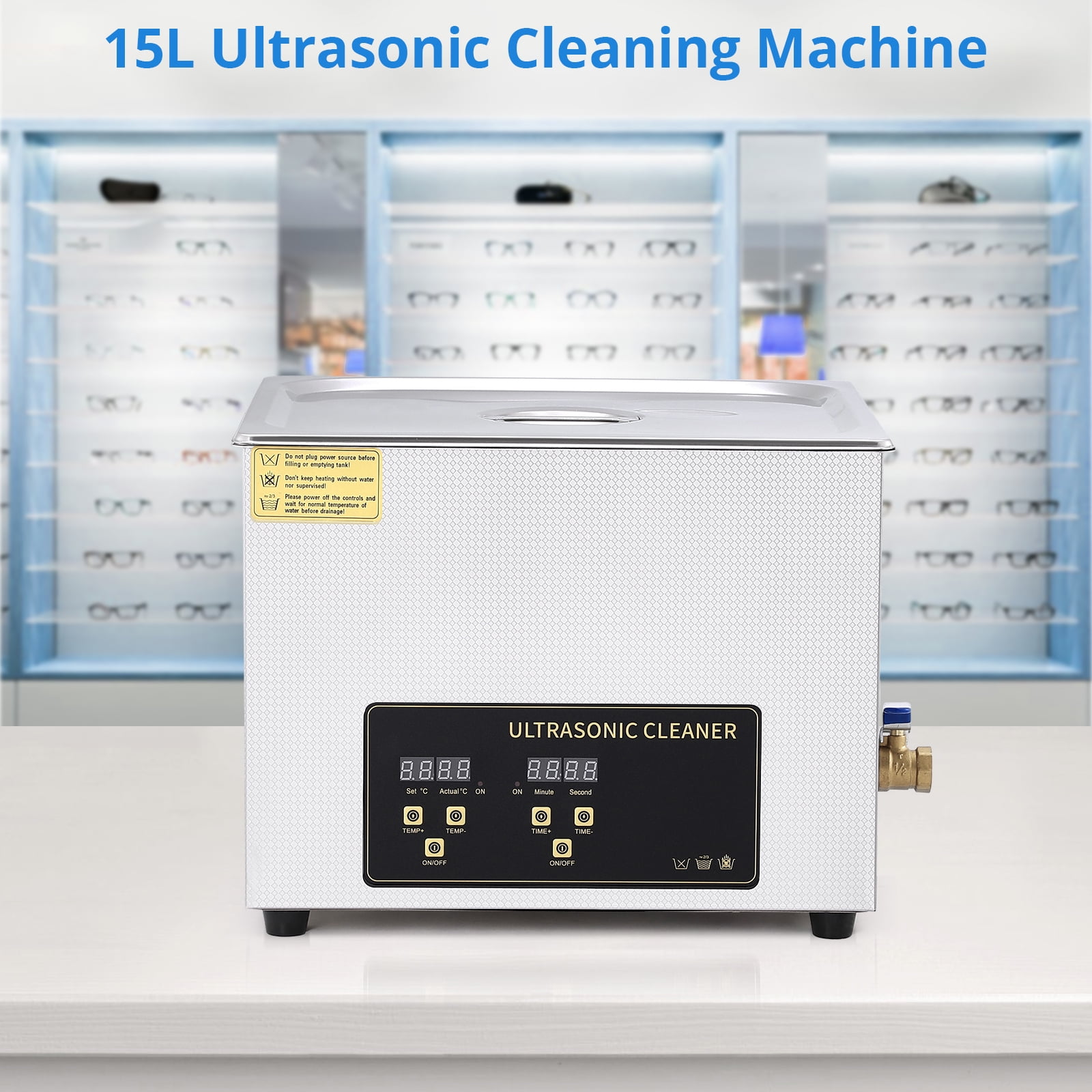 JustSmart 15L Commercial Ultrasonic Cleaner. Stainless Steel Parts Washer with Heater and Digital Timer. 360W 40kHz Ultrasonic Cleaning Machine with Black Control Panel for Auto Parts. Lab & Jew