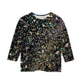 thumbnail image 4 of GA WEIHUA Girl's 3/4 Sleeve Tops Sparkly Sequin Printed T Shirts 3/4 Sleeve Loose Soft Tees Blouses Fashion Crew Neck Holiday Tee Tunic Tshirt(Black,4 Years), 4 of 4