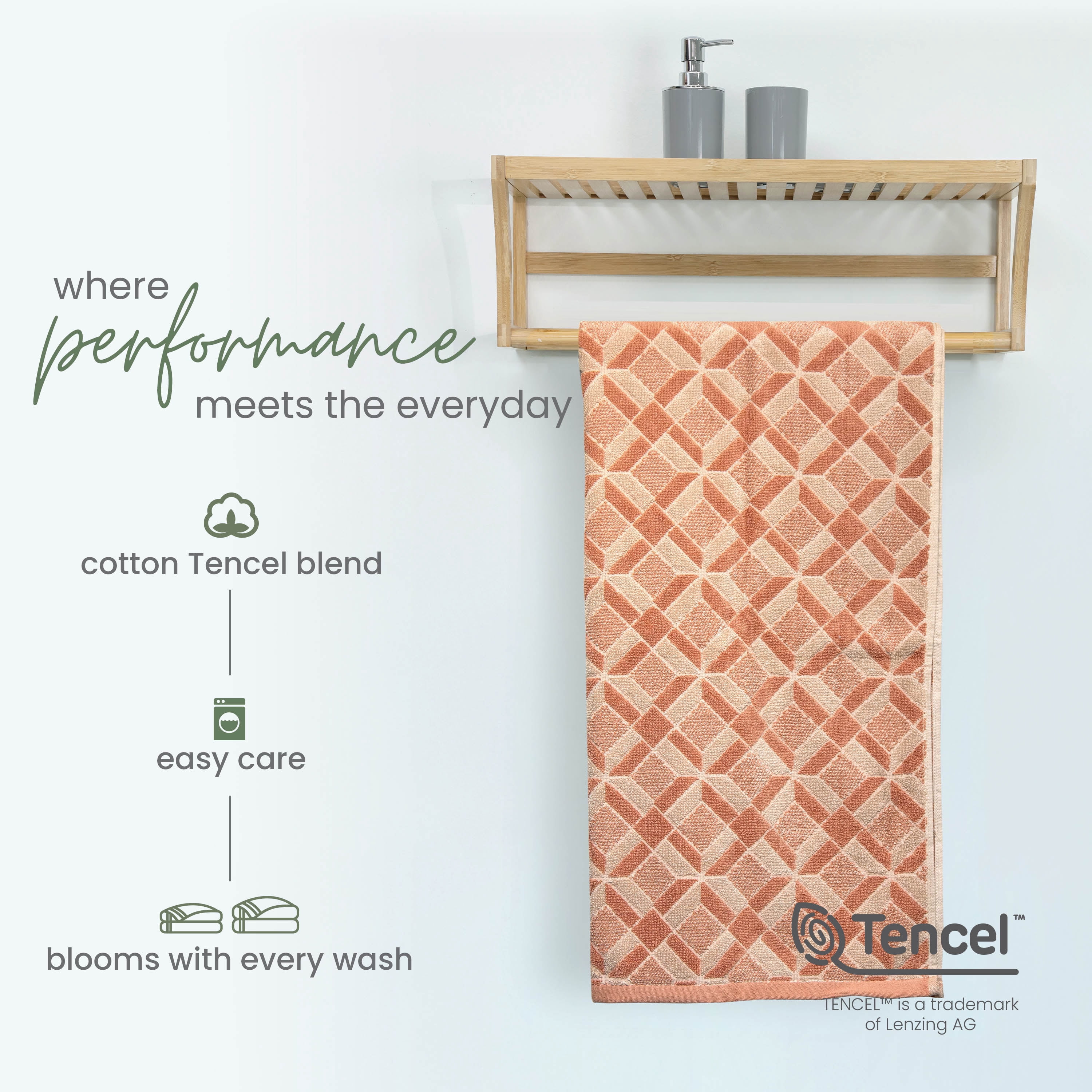 Martex Restore Geo Bath Towel, 30" x 56", Clay