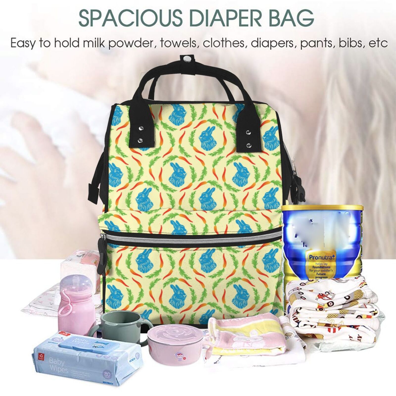 Kdxio Baby Diaper Backpack,Multi-Function Travel Backpack Nappy Bags,Nursing Bag, Fashion Mummy,Roomy Waterproof for Baby Care(Blue Rabbit)