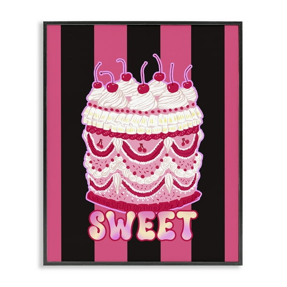 Stupell Industries Sweet Cake with Stripes Food & Beverage Painting Black Framed Art Print Wall Art, 11 x 14