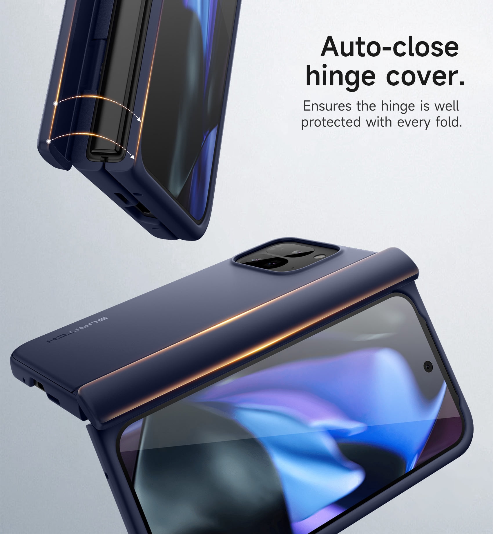 SURITCH for Google Pixel 9 Pro Fold Case, Built-in Kickstand, Screen Protector, Hinge Protection, Phone Case for Pixel 9 Pro Fold (2024), Dark Blue