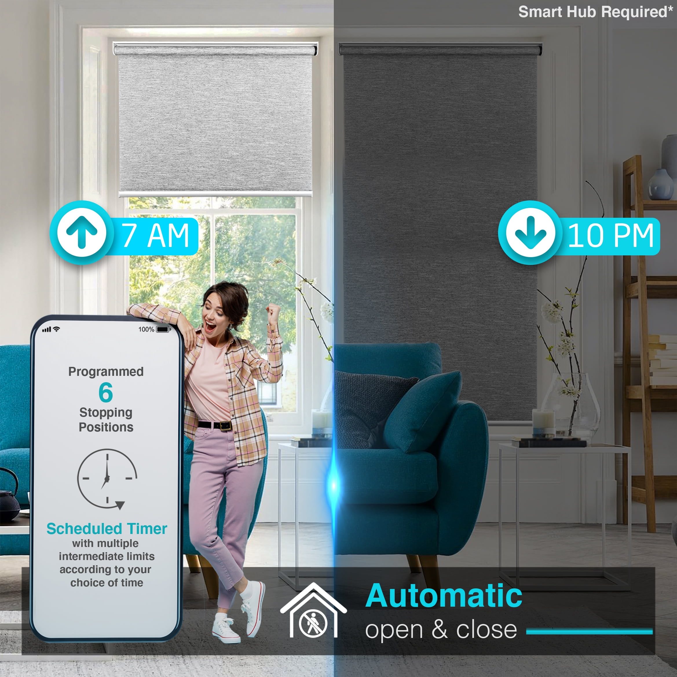 Biltek Smart Blinds for Windows Light Filtering Shades Motorized Roller Blinds & Shades Cordless Window Blinds Electric Blinds with Remote Automatic Window Shades For Home Smart Home Office 57" x 72"