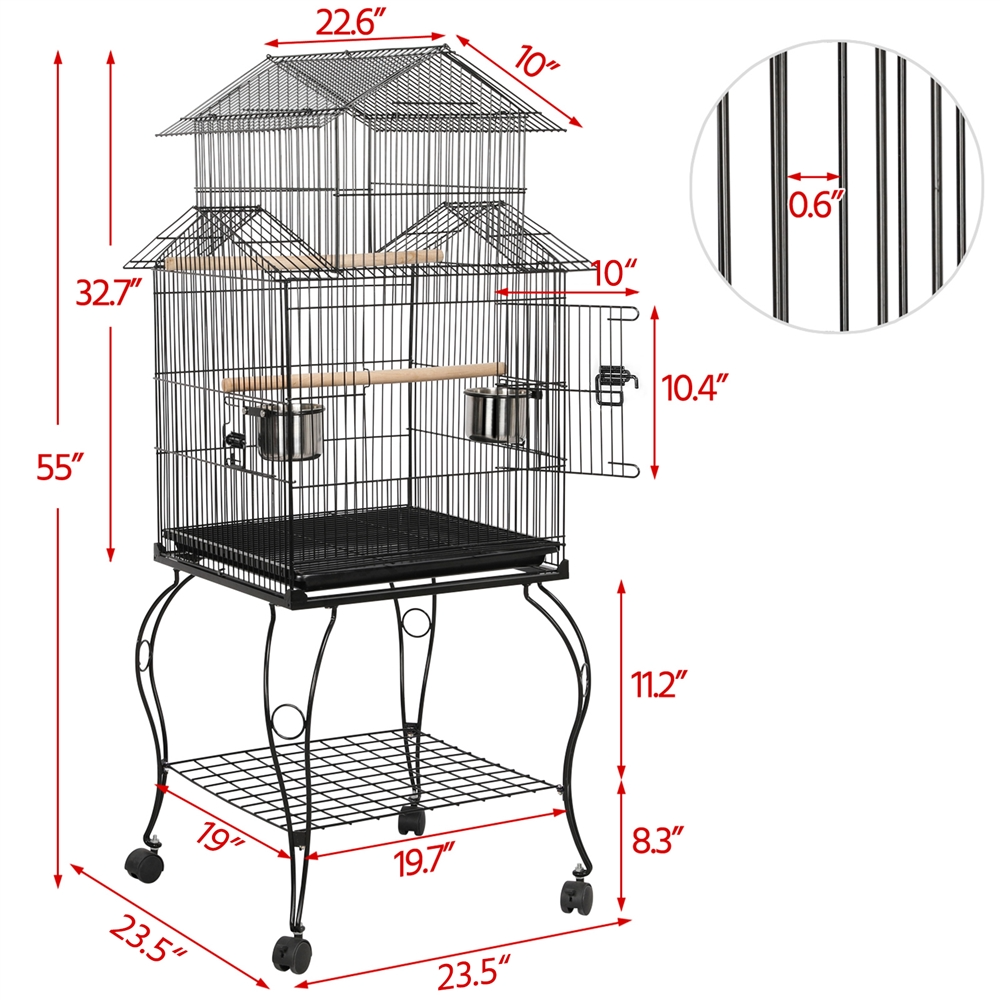 Yaheetech 55.1" Rolling Metal Bird Cage with Stand, Black photo 8