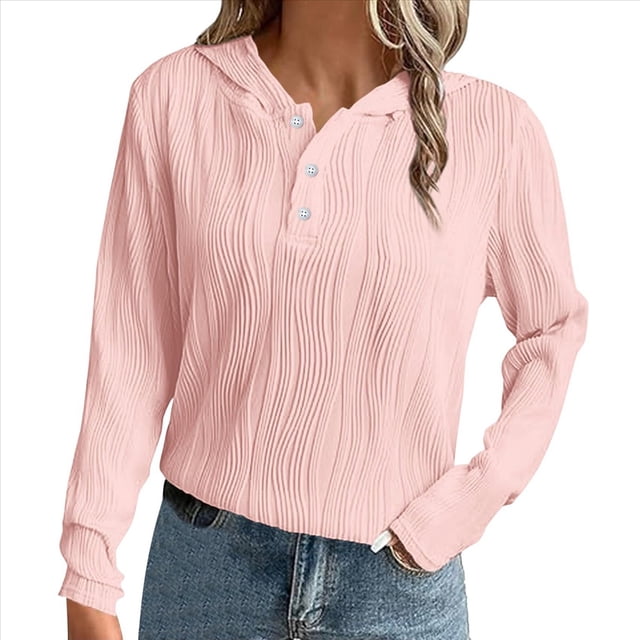 Sudadera con Capucha para Mujer, Informal, Holgada, de Larga, con Cuello en V y Botones, para Otoño. Rosa XXXL