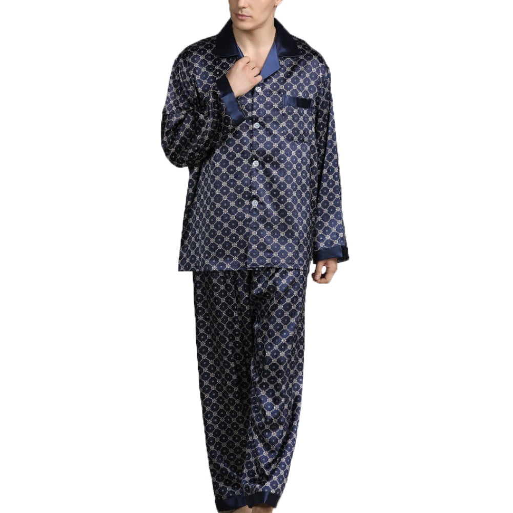Ensemble de pyjama Bluelans Homme Ete Imitation Soie Pyjama Imprimer Chemise Long Pantalon Sleepwear Nightwear in Guinea at GNF 650556 Rating 5