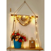 Accessorize Kingdom Macrame Wooden Wall Hanging Shelf | Wall Shelf for Living Room | Minimalist Bohemian Shelf | Rustic Bohemian Home Decor | Diwali Gifting