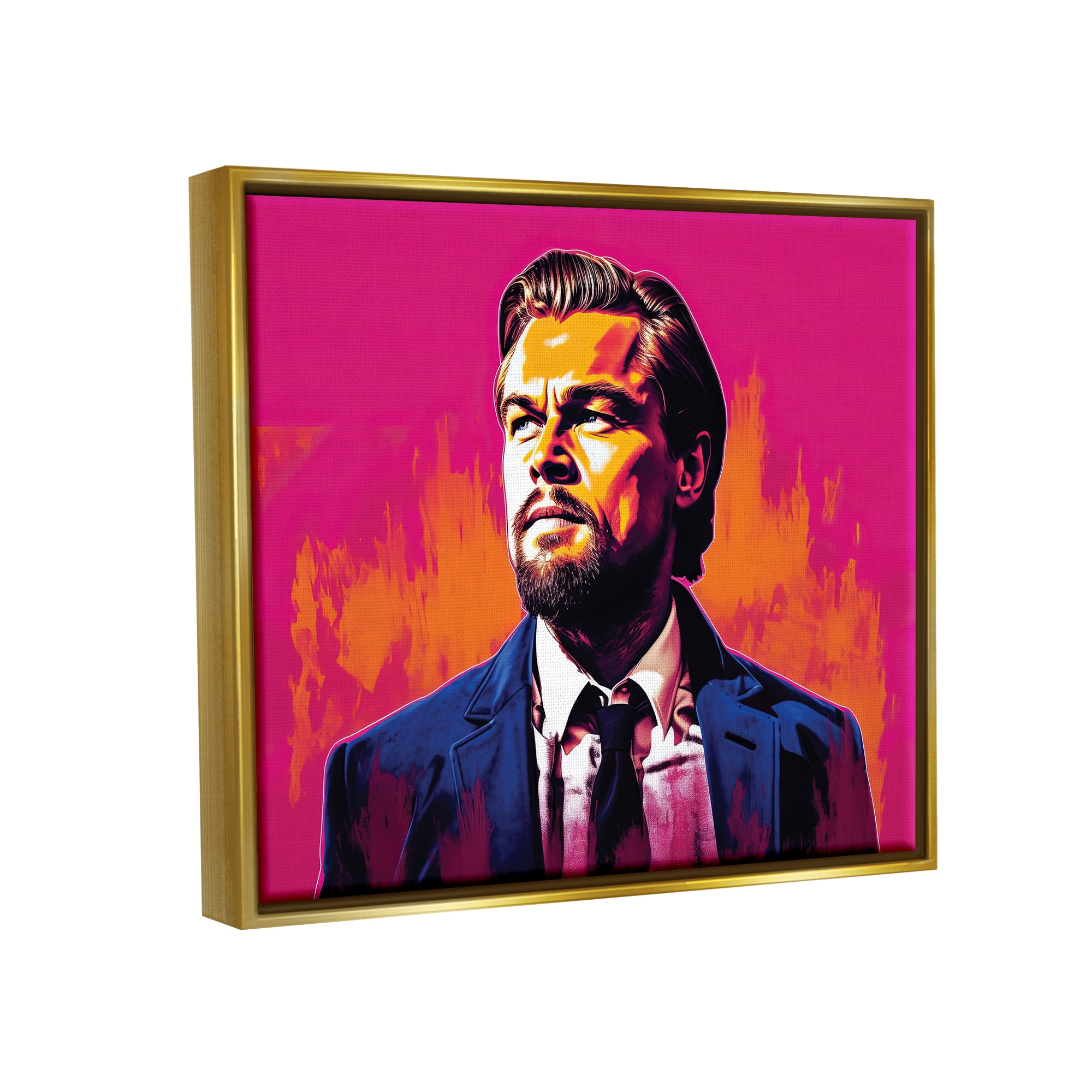 Stupell Industries Leonardo DiCaprio on Pink Abstract Painting Gold Floater Framed Art Print Wall Art, 21 x 17