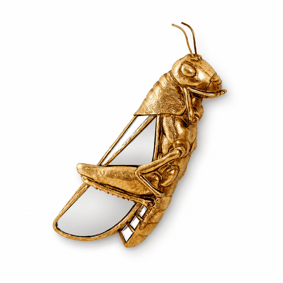 ABCISI Grasshopper Wall Decor, 3D Antique Gold Insect Sculpture with Mirror Accents, 10.59 x 4.01 in Decorative Wall Art for Living Room, Bedroom, Entryway and Study