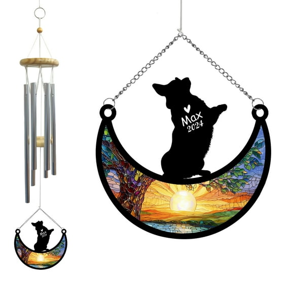 Personalize Corgi Dog Memorial Wind Chime Sun Catcher, Custom Dog Ornament, Pet Loss Gift, Pet Remembrance Decor