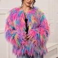 thumbnail image 4 of Mutghys Fur Coats for Women Colorful Block Open Front Fuzzy Faux Fur Jacket Party Vacation Bar Winter Warm Soft Comfortable Fashion Outerwear,S-3XL, 4 of 5