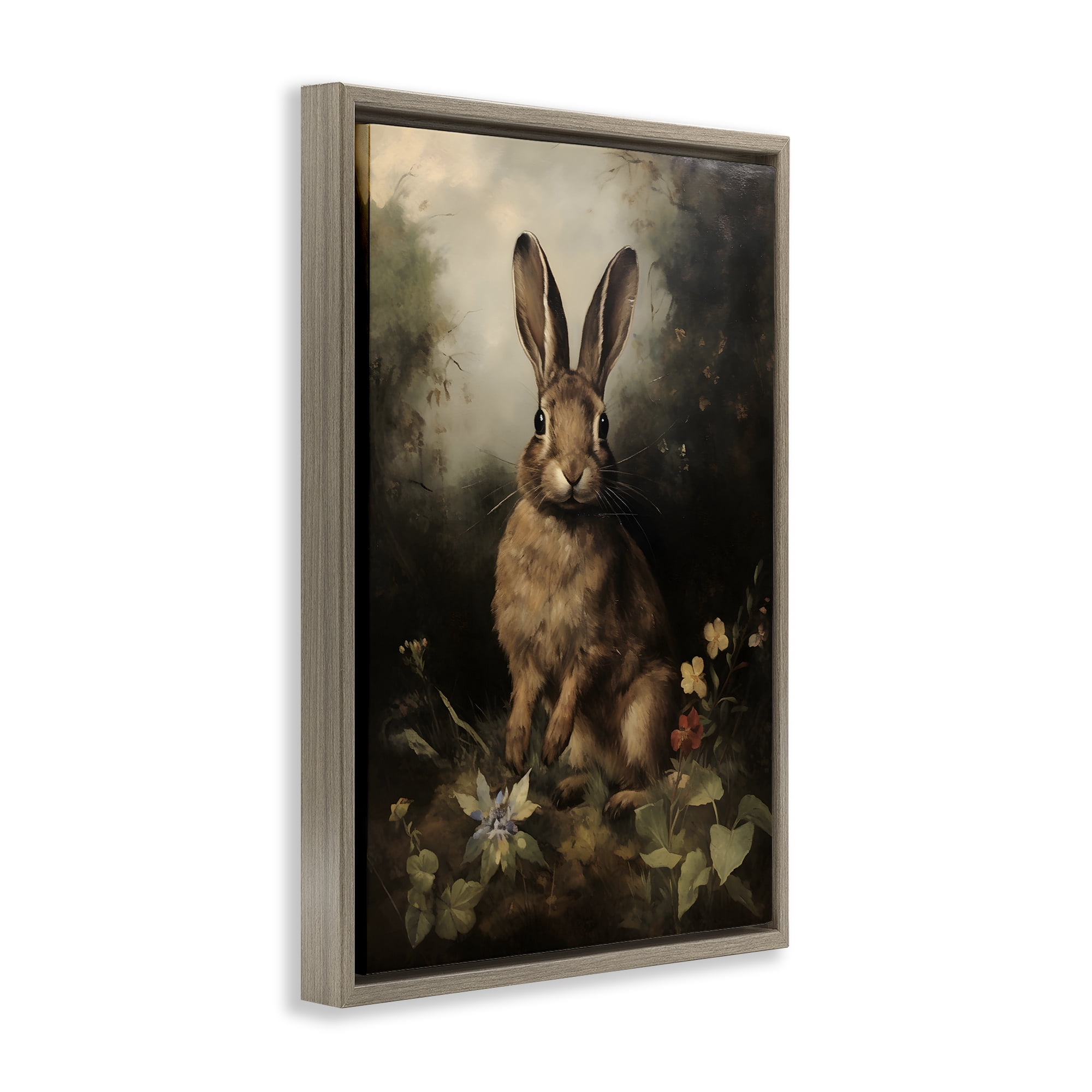 Stupell Industries Bunny in Nature Animals & Insects Painting Brown Floater Framed Canvas Art Print Wall Art, 21 x 31