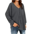 thumbnail image 3 of DDAPJ pyju Womens Waffle Knit Shacket Jacket Dressy Casual Long Sleeve Button Down Shirts Open Front V Neck Cardigans Dark Gray L, 3 of 9