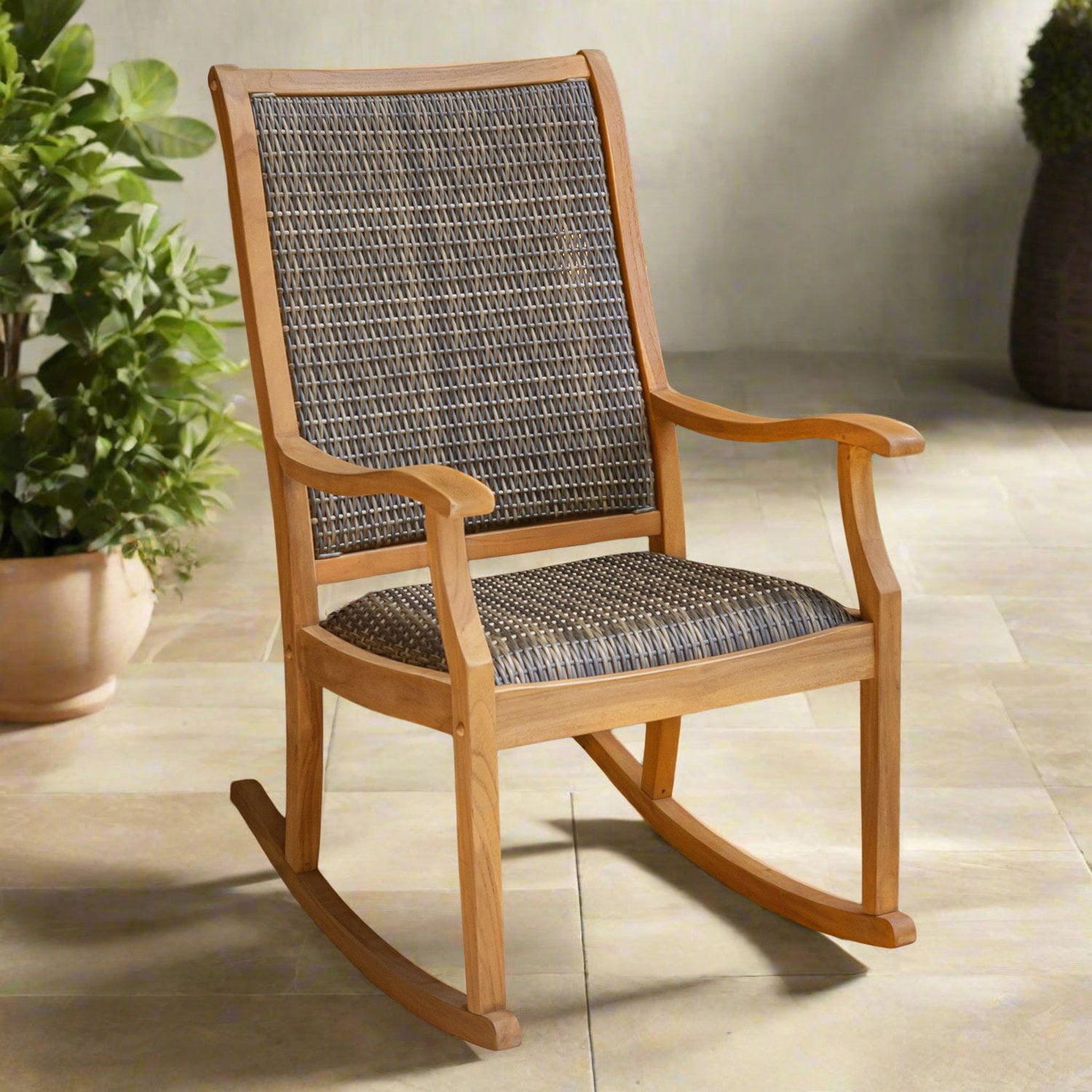 Cambridge Casual Teak and Wicker Rocking Chair with Built-in Cushion ...