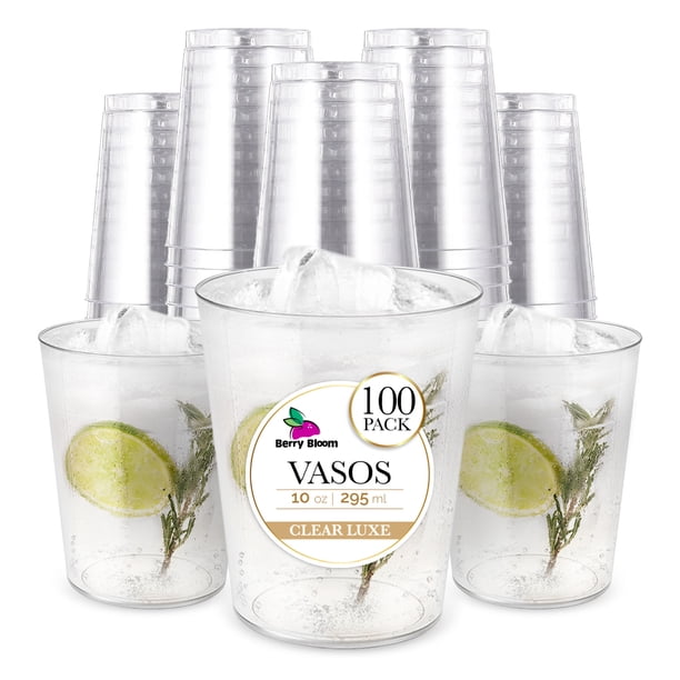 Berry Bloom 100 Copas Reutilizables, Vasos Elegantes para Fiestas, Bodas, Postre, Cócteles, Vino (10 ONZAS)