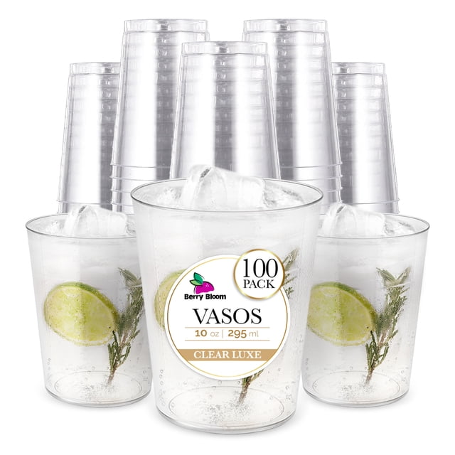 Berry Bloom 100 Copas Reutilizables, Vasos Elegantes para Fiestas, Bodas, Postre, Cócteles, Vino (10 ONZAS)