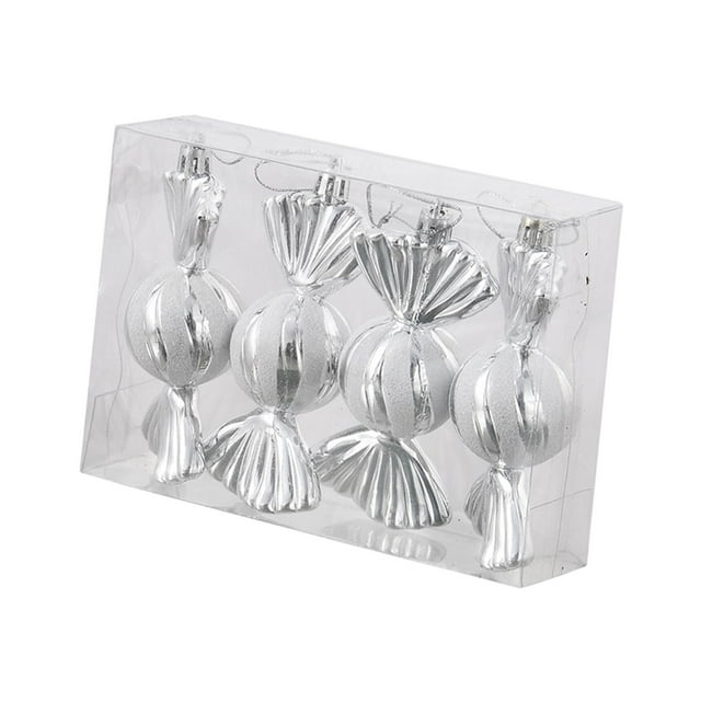 Decoración colgante de dulces de Navidad con cuerda, Adornos divertidos de de Navidad para decoración de aniversario de boda, año Nuevo, 4 Uds. Plata